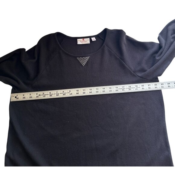 Quacker Factory XL Womens Black Pullover Top With Rhinestone Detail 3/4 Sleeves - Picture 4 of 6